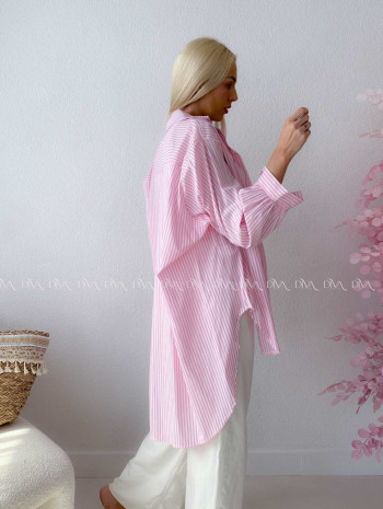 Oversize predĺžená pruhovaná košeľa ružová M 159 Oversize predĺžená pruhovaná košeľa ružová M 159