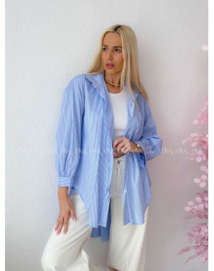 Oversize predĺžená pruhovaná košeľa modrá M 159