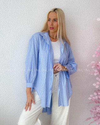 Oversize predĺžená pruhovaná košeľa modrá M 159