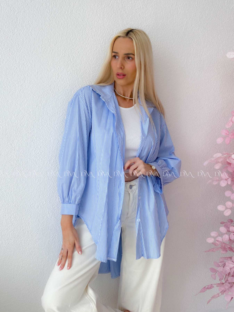 Oversize predĺžená pruhovaná košeľa modrá M 159