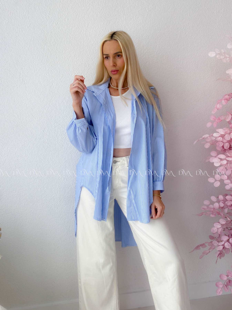 Oversize predĺžená pruhovaná košeľa modrá M 159