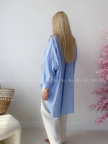 Oversize predĺžená pruhovaná košeľa modrá M 159