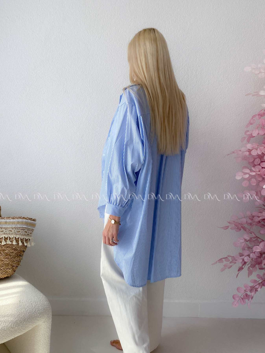Oversize predĺžená pruhovaná košeľa modrá M 159