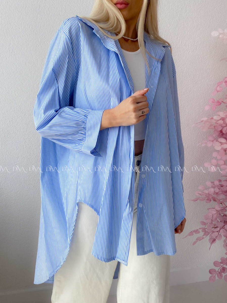 Oversize predĺžená pruhovaná košeľa modrá M 159