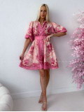 Elegantné kvetinové šaty s puf rukávom krátke Yasmin fuchsia AB 249