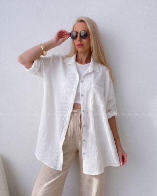 Mušelínová oversize košeľa s vreckom biela AB 314