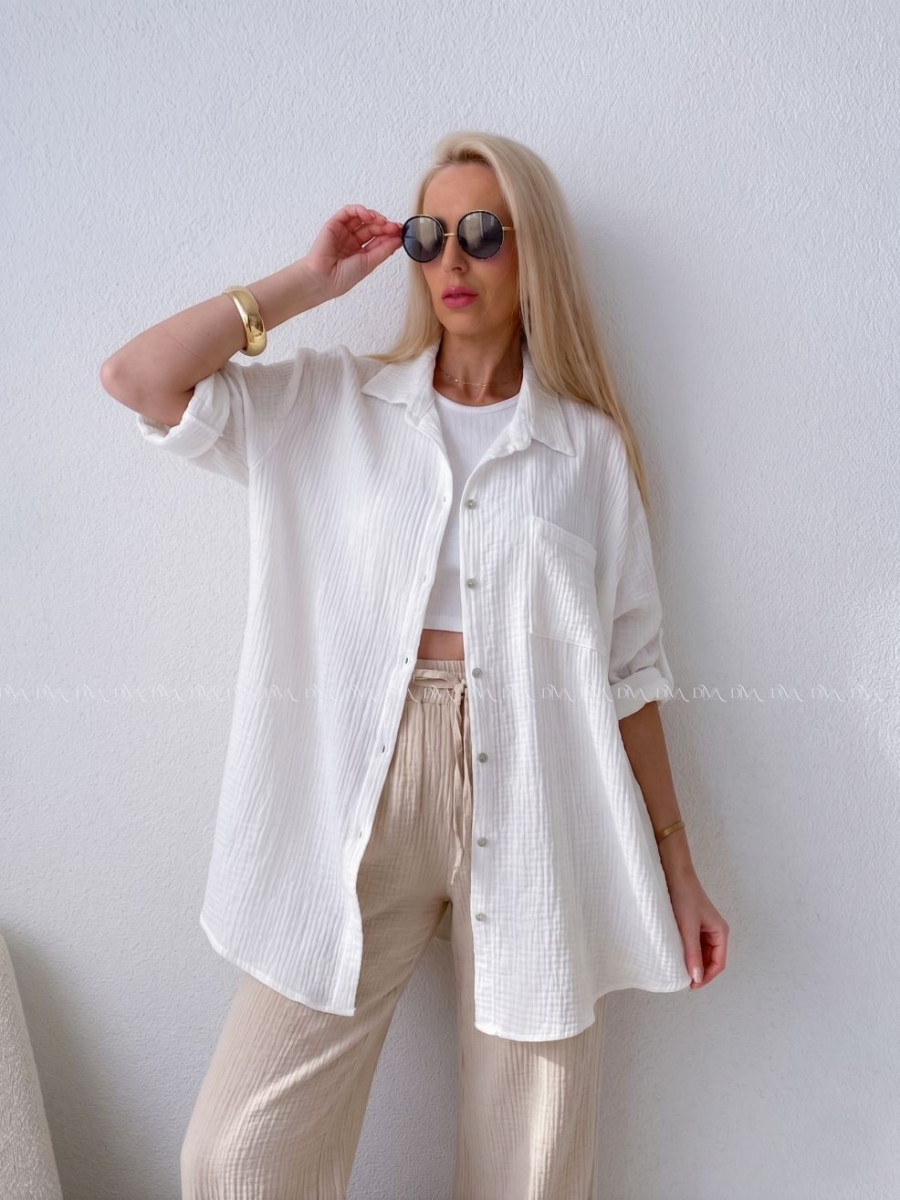 Mušelínová oversize košeľa s vreckom biela AB 314 Mušelínová oversize košeľa s vreckom biela AB 314