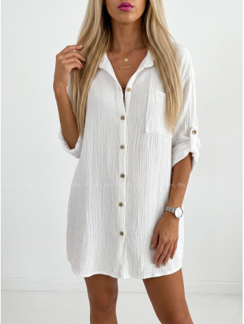 Mušelínová oversize košeľa s vreckom biela AB 314 Mušelínová oversize košeľa s vreckom biela AB 314