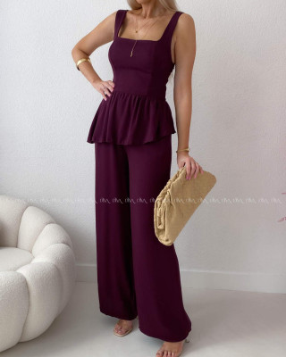 Komplet s asymetrickým topom burgundy AB 282