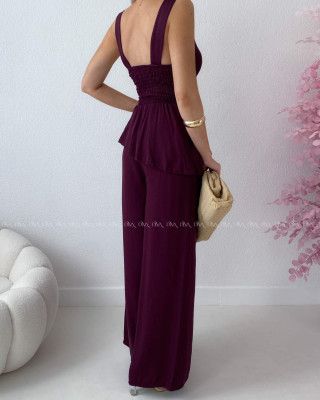 Komplet s asymetrickým topom burgundy AB 282