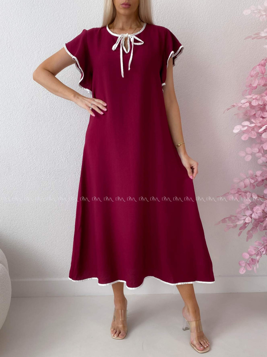 Voľné maxi šaty s volánom na ramenách burgundy AB 275