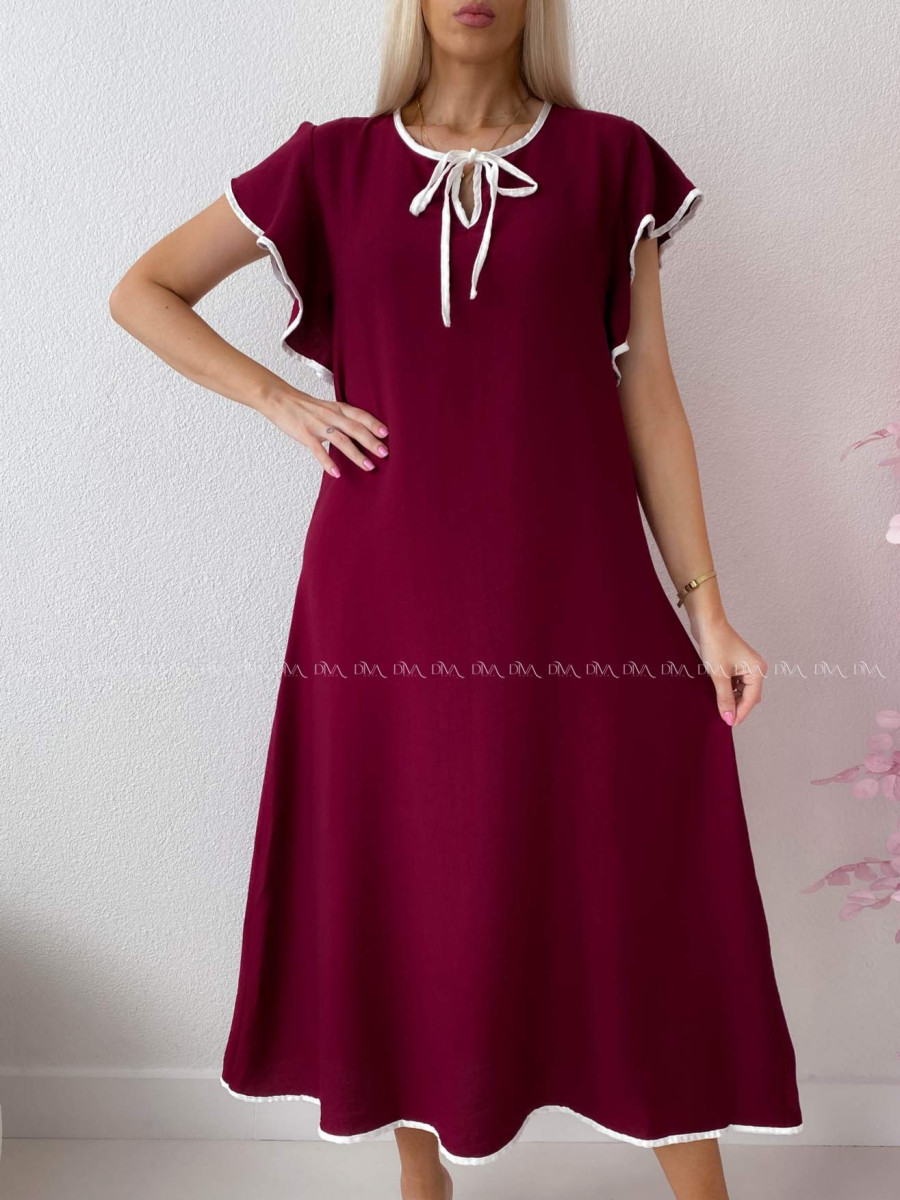 Voľné maxi šaty s volánom na ramenách burgundy AB 275