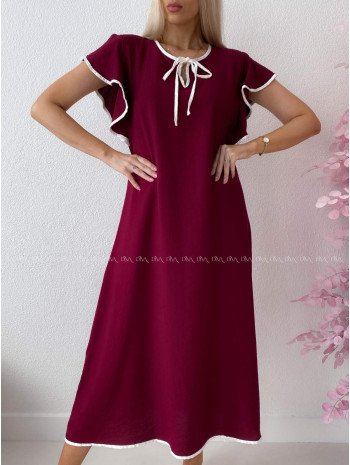 Voľné maxi šaty s volánom na ramenách burgundy AB 275 Voľné maxi šaty s volánom na ramenách burgundy AB 275