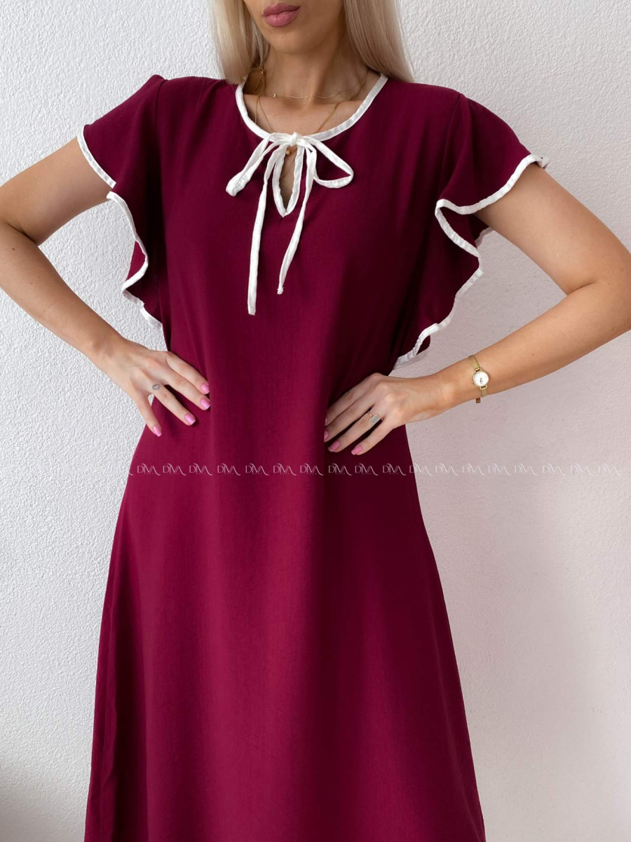 Voľné maxi šaty s volánom na ramenách burgundy AB 275