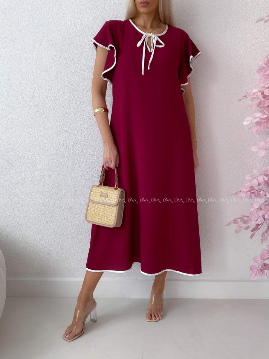 Voľné maxi šaty s volánom na ramenách burgundy AB 275