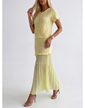 Úpletový elegantný komplet s plisom žltý A 224