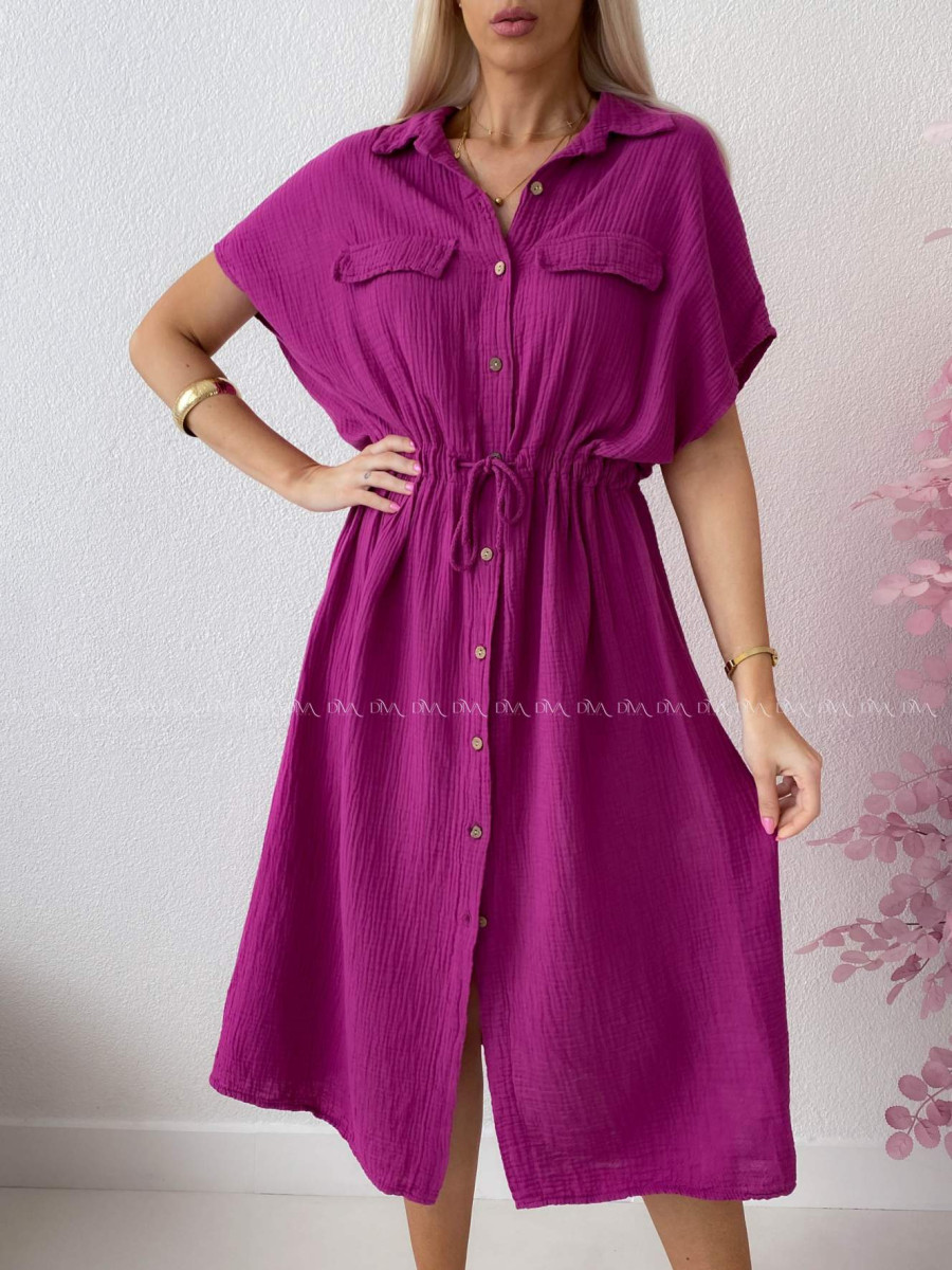 Mušelínové košeľové šaty Ria Magenta AB 126 Mušelínové košeľové šaty Ria Magenta AB 126