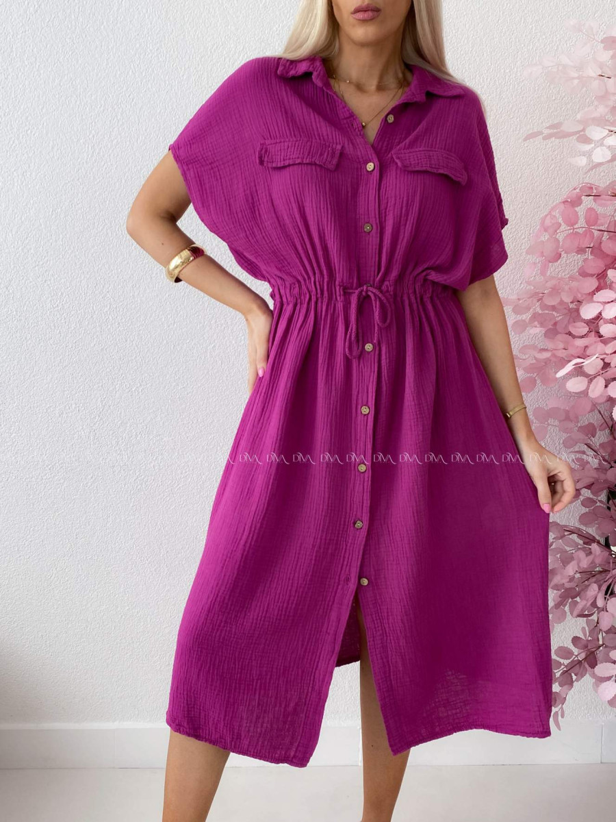 Mušelínové košeľové šaty Ria Magenta AB 126 Mušelínové košeľové šaty Ria Magenta AB 126
