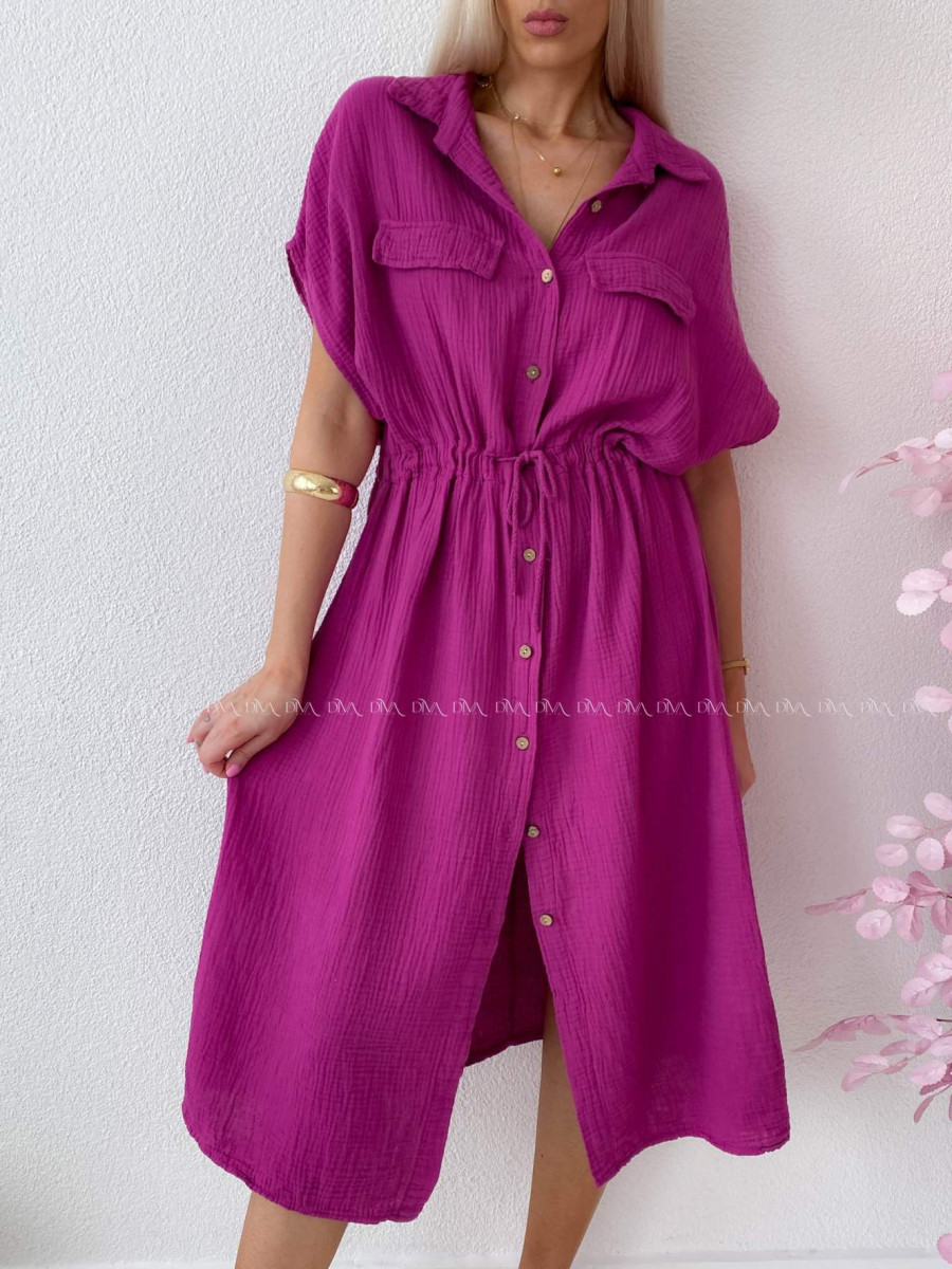 Mušelínové košeľové šaty Ria Magenta AB 126 Mušelínové košeľové šaty Ria Magenta AB 126