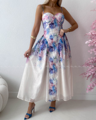 Elegantné ľahké midi šaty na ramienka Flora fialové  AB 129