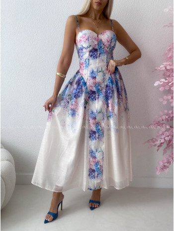 Elegantné ľahké midi šaty na ramienka Flora fialové  AB 129