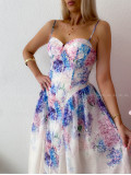 Elegantné ľahké midi šaty na ramienka Flora fialové AB 129 Elegantné ľahké midi šaty na ramienka Flora fialové AB 129