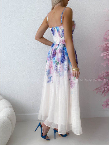 Elegantné ľahké midi šaty na ramienka Flora fialové  AB 129