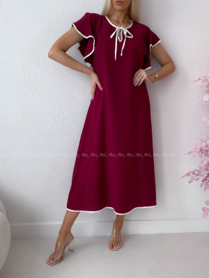 Voľné maxi šaty s volánom na ramenách burgundy AB 275