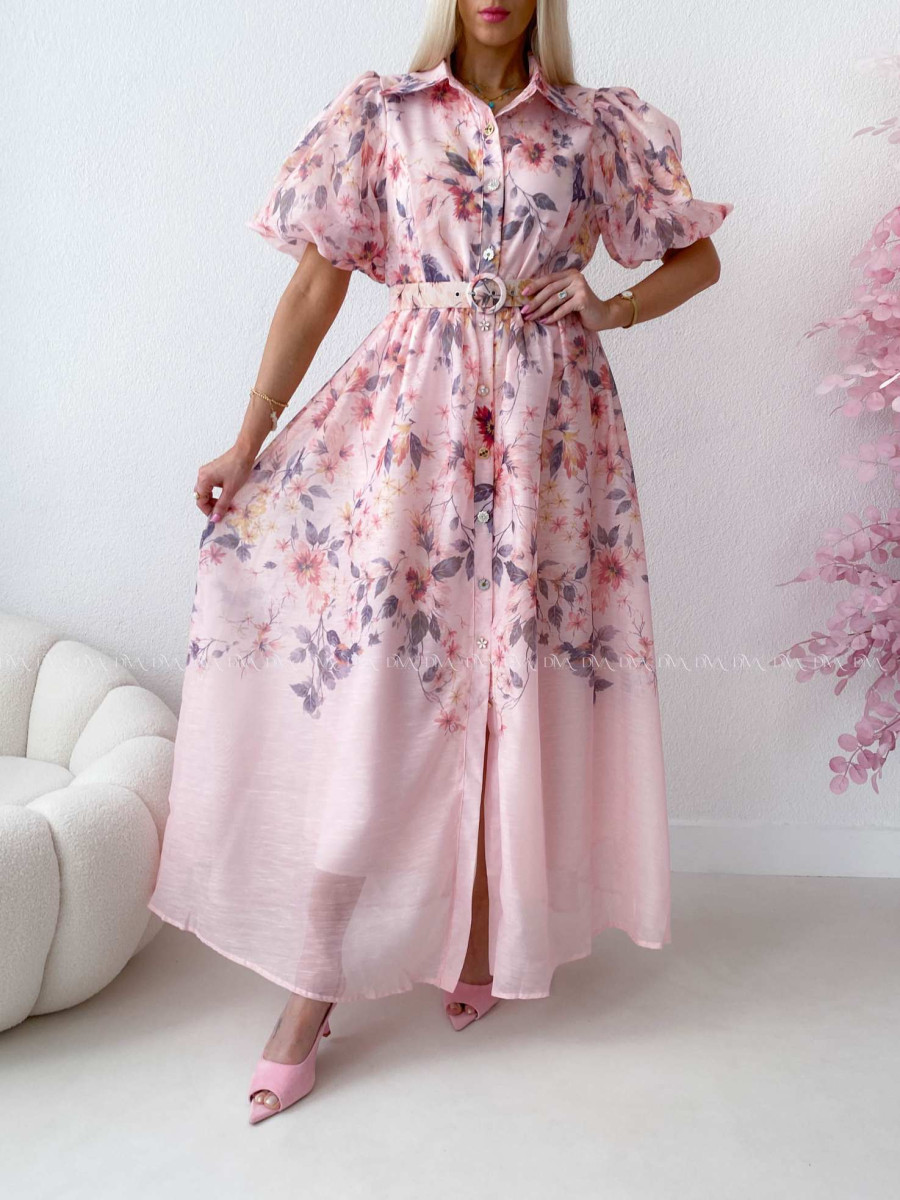 Elegantné kvetinové maxi šaty nature ružové AB 303
