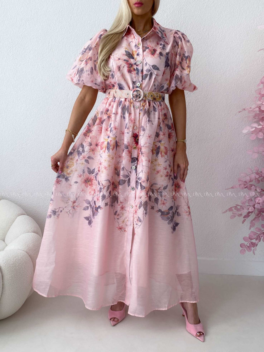 Elegantné kvetinové maxi šaty nature ružové AB 303