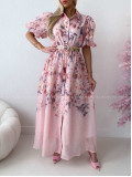 Elegantné kvetinové maxi šaty nature ružové AB 303