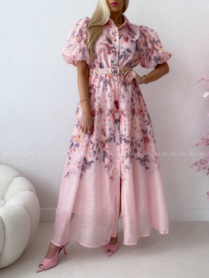 Elegantné kvetinové maxi šaty nature ružové AB 303
