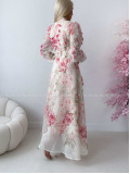 Elegantné maxi šaty Floral s lístočkami bielo/ ružové AB 300