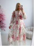 Elegantné maxi šaty Floral s lístočkami bielo/ ružové AB 300