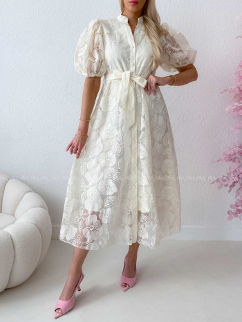 Elegantné vyšívané krajkované šaty Creme AB 301