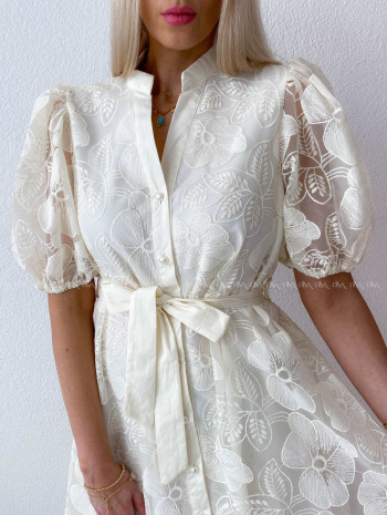 Elegantné vyšívané krajkované šaty Creme AB 301 Elegantné vyšívané krajkované šaty Creme AB 301
