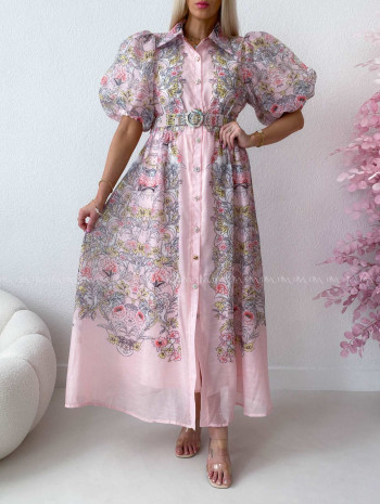 Elegantné kvetinové maxi šaty oriental flora ružové AB 304