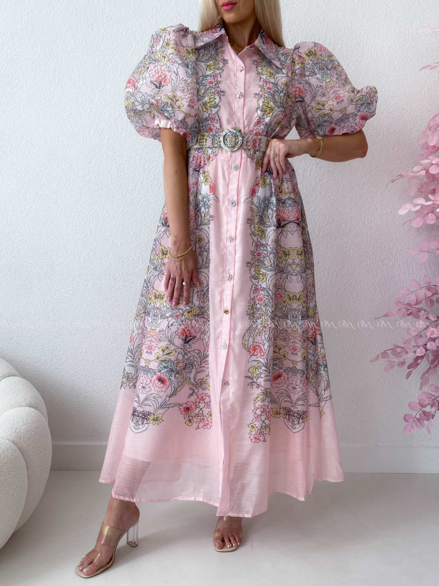 Elegantné kvetinové maxi šaty oriental flora ružové AB 304