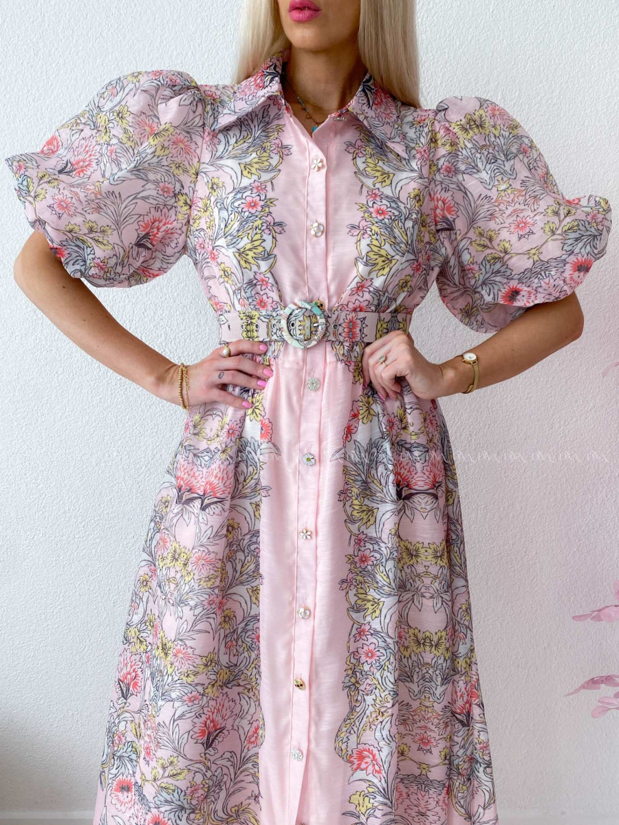 Elegantné kvetinové maxi šaty oriental flora ružové AB 304