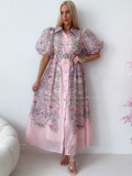 Elegantné kvetinové maxi šaty oriental flora ružové AB 304