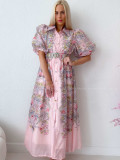 Elegantné kvetinové maxi šaty oriental flora ružové AB 304