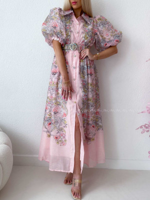 Elegantné kvetinové maxi šaty oriental flora ružové AB 304