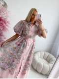 Elegantné kvetinové maxi šaty oriental flora ružové AB 304