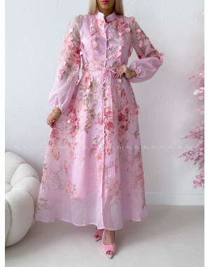 Elegantné maxi šaty Floral s lístočkami ružové AB 300
