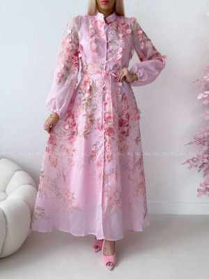 Elegantné maxi šaty Floral s lístočkami ružové AB 300