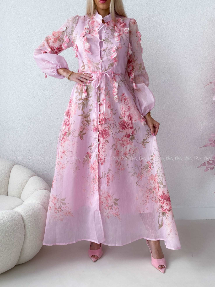 Elegantné maxi šaty Floral s lístočkami ružové AB 300 Elegantné maxi šaty Floral s lístočkami ružové AB 300