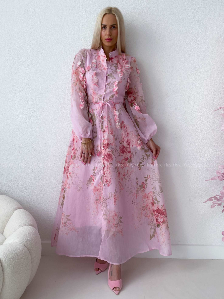 Elegantné maxi šaty Floral s lístočkami ružové AB 300 Elegantné maxi šaty Floral s lístočkami ružové AB 300