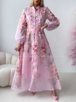 Elegantné maxi šaty Floral s lístočkami ružové AB 300