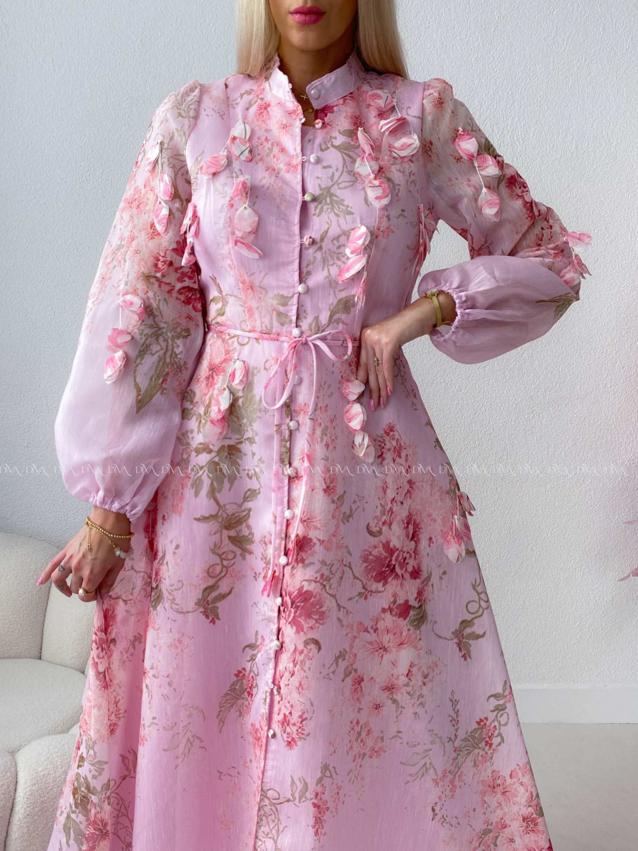 Elegantné maxi šaty Floral s lístočkami ružové AB 300 Elegantné maxi šaty Floral s lístočkami ružové AB 300