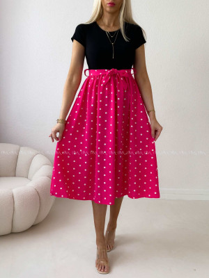 Midi šaty s bodkami čierna/ fuchsia AB 523